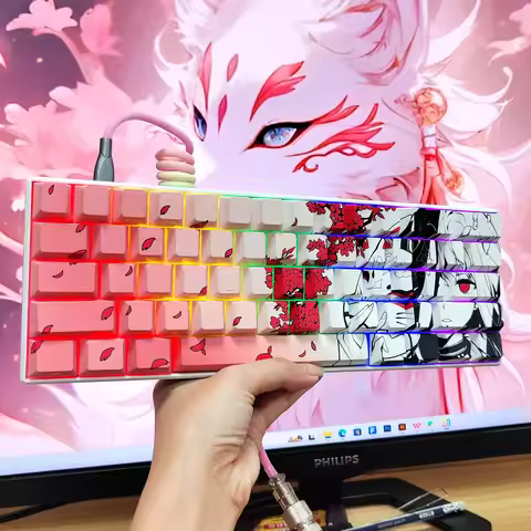 136 Key Fox-faced girl Keycap pbt Double Shot Side Print Backlit keycaps For MX Mechanical Keyboard 