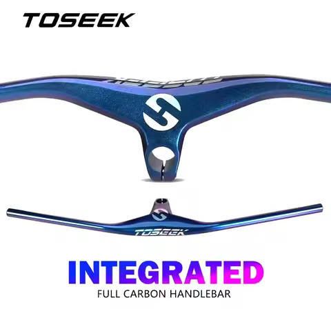 TOSEEK Bike Handlebar T800 Carbon Handlebar MTB Bicycle Integrated Handlebar Stem -17 Degrees Mounta