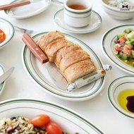 【拾拾食器】美國 TUXTON GREEN BAY 餐具◆綠線條-橢圓盤｜早餐盤 麵包盤 水果盤 菜盤 餐盤 瓷盤 台灣