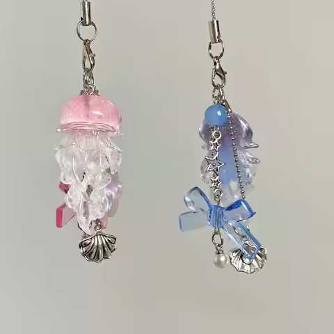 1pc Jellyfish Phone Charm Starfish Mermaid Fishtail Bow Bead Fairycore Keychain Wallet Schoolbag Car