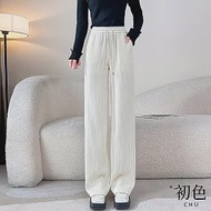 【初色】雪尼爾筷子條紋闊腿直筒寬長褲-共4色-65703(M-2XL可選) L 白色