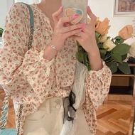 Chiffon shirt women blouse Korean style baju kembang women blause wanita floral shirt blouse women long sleeve blouse baju muslimah labuh baju blouse wanita