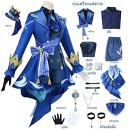 🎉Cosplay🎉  Furina คอสเพลย์ชุดวิกผมผลกระทบ Fontaine Focalors กับหมวกสีดําชุดส้นสูงคอสเพลย์รองเท้าสําห
