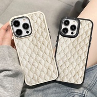 Casing for iPhone 13 13Promax 15Promax 7plus 8 7 8plus 6plus 12 15 X XR XS MAX 12Promax 11Promax 11 14 Pure White Checkered Metal Photo Frame Shockproof Soft Case
