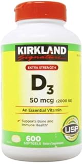 Kirkland Signature Extra Strength Vitamin D3 2000 I.U. 600 Softgels, Bottle
