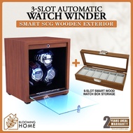 3 Slots Automatic Wooden Watch Winder with Wooden Watch Box Storage Display - COMBO
