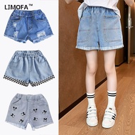 LJMOFA Girls 3-10Yrs Denim Shorts Thin Summer Style Embroidered Hot Pants For Kids Toddlers and Litt