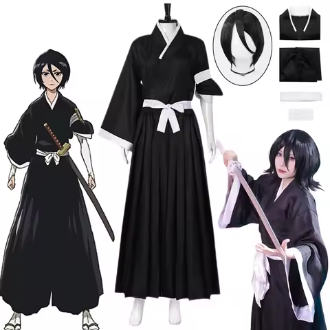 Anime Rukia Cosplay Kuchiki Costume Black Samurai Suit Wig Kimono Kuchiki Rukia Halloween Carnival P
