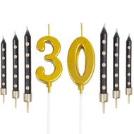 1Pack(8Pcs) Black Gold Dot Birthday Candles 18/20/30/40/50/60/70/80th Cake Candles for Birthday Part