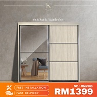 🔥Free Install🔥Wardrobe AntiJump 6x8 / 8x8 Almari Cermin / Wardrobe Sliding Door Mirror / Rak Baju