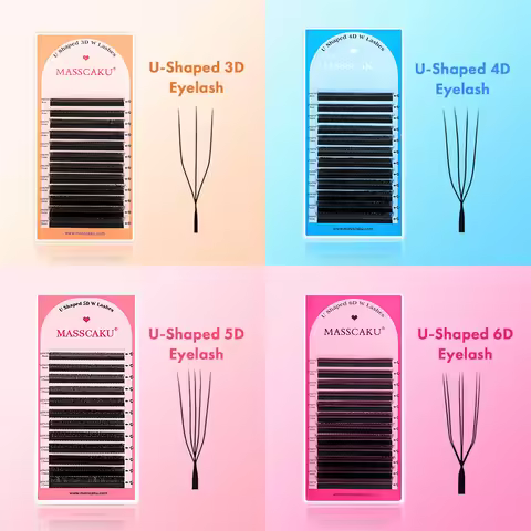 MASSCAKU U-shaped 3D 4D 5D Eyelash Extensions C D Curl U Shaped W Bloom Premade Fans Volume Lashes N