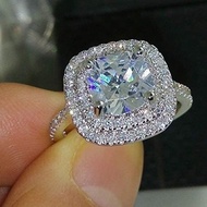 Fashion Ring Cushion Cut 4ct Zircon Diamonds Stone 925 Sterling Silver Engagement Wedding Band Ring 