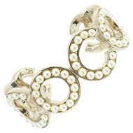 CHANEL Coco Logo Bangle Metal Faux Pearl B21P Champagne Gold White Bracelet Bangle Used Women
