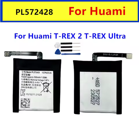 500mAh PL572428 3.87V Battery For Huami T-REX 2 T-REX Ultra Watch Battery + Free Tools