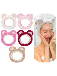 1入女性熊耳水療頭箍,柔軟面料,適用於洗臉化妝,可愛的卡通造型髮箍,適用於派對、cosplay、瑜珈、運動、面部服裝及聖誕節。
