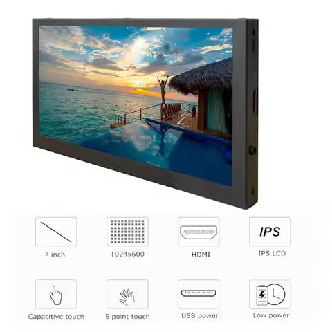 7 inch IPS LCD Display HDMI-compatible Capacitive Touch Screen 1024x600 Monitor Aluminum Case For Ra
