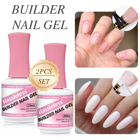 Hassleless Two-Pack Nail Art Construction Gel - Transparent Color + Milky White, Multi-Functional No