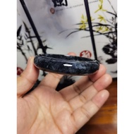 Certified Jadeite Jade Bangle + Ring 17mm Burmese Black Ink Type A 57mm