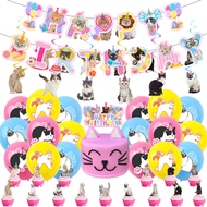 Hot Sale Cat Theme Birthday Party Decoration Supplies Pet Cat Spiral Charm Cake Insert Balloon Pull 