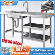 【Pampasan pakej yang rosak】Sinki Dapur /Kitchen Sink 100/120*50*80cm 304 Stainless Steel Kitchen Sin