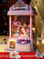 兒童紫色娃娃抓娃娃機，可愛迷你老虎機，帶有音樂和燈光，包括 24 個遊戲幣，20 個娃娃和 10 個扭蛋，送給男孩和女孩完美生日禮物