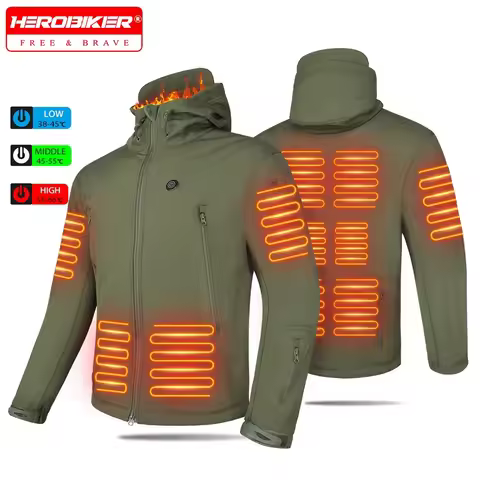 7 Zone Heated Jacket Winter Motorcycle Hooded Jacket Men Women USB Electric Heating Thermostatic Cam