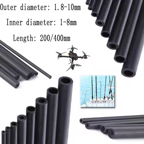 1-5pcs Carbon Fiber Tube Hollow Round Shaft 1.8 2 3 4 5 6 7 8 10mm OD 200 400mm Length carbon fiber