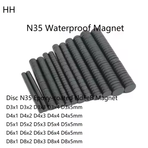 10PCS/LOT Disc Black Waterproof NdFeB Magnet D3*1 4*1 5*1 6*1 6*5 8*1 Epoxy Plating Neodymium Magnet