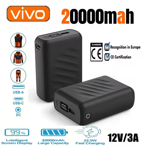 VIVO 12V 3A 20000mAh Rechargeable Power Bank for Heated Jacket Powerbank Spare Battery Portable Heat