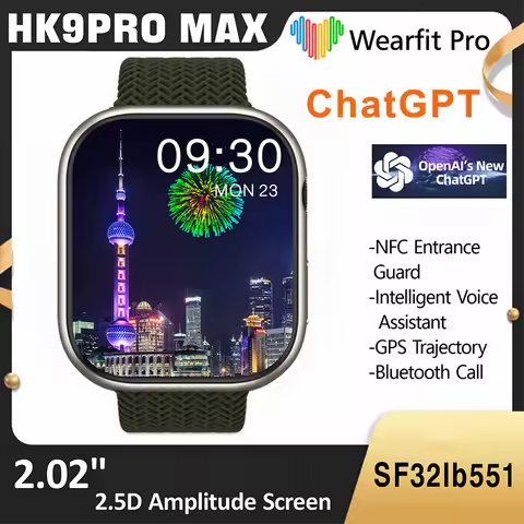 New ChatGPT HK9 PRO MAX Smartwatch 2.02'' Compass NFC Bluetooth Call GPS Tracker Music Waterproof Sp
