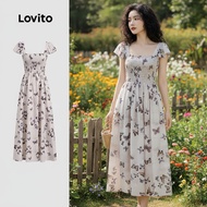 Lovito Boho Dress Smocked Soft and Comfortable Spring/summer Dress for Women L137ED043\3