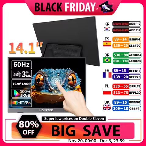 14.1 inch Portable Monitor 10-Point Touchscreen 100%sRGB 1200P IPS Second External Screen for Laptop