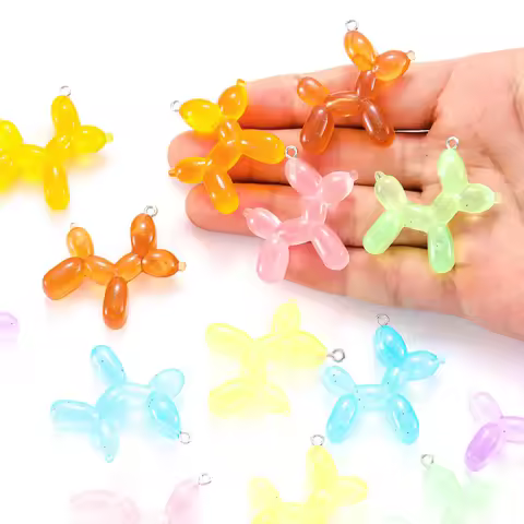 5pcs Acrylic Colorful noctilucent Balloon Dog Charms For Necklaces Bracelets Pendants DIY Jewelry Ma