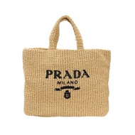 不議價 9新【Prada 拉菲亞鉤針編織托特包】