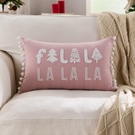 1pc Christmas Pink Falala Embroidered Throw Pillow Cover, Suitable For Indoor Decor, Christmas Decor