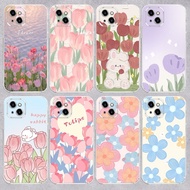 Suitable for Apple 13 Phone Case Tulip 14promax Oil Painting Style 128P Flower iphone11 Transparent 15plus Cute xs/xr