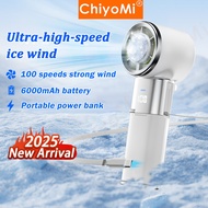 ChiyoMI Portable Fan【6000mAh Long battery life】 Air cooler Mobile energy 100-Speed Wind Desktop Hand