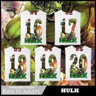 Hulk Aven gers Shirt Number Hulk Incredible 16 17 18 19 20 Number Shirt for Kids to Adults Unisex