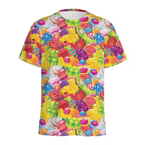 Cartoon Candy Pattern T Shirt For Men Kids 3D Printed Fudge Gummy T-shirt Tops Casual Summer Short S