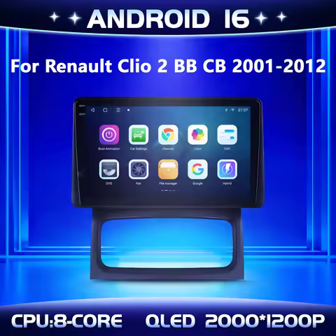 9" For Renault Clio 2 BB CB 2001-2012 Car Multimedia Radio Android 16 System BT Carplay Android Auto