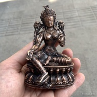 ((Medium) Red Copper Distressed 10cm Green Tara Buddha Statue Bronze Statue WIH9