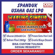 Spanduk Sepanduk Banner Bener Backdrop Plang Promosi Usaha Warung Gas LPG Tabung Aneka Jajanan Anak 