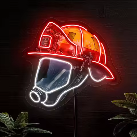 Firefighter Helmet Neon Sign Firefighter Sign Firefighter Gift Firefighter Art Decor Fire Station De