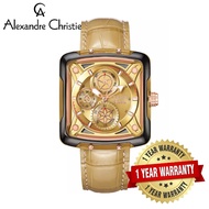 [Official Warranty] Alexandre Christie 3030BFLGRLO Women's Gold Dial Leather Strap Watch