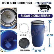 160 litre Tong Drum Plastik 160Liter (USED) /Blue Drum Plastic /Bekas Tong (TERPAKAI) (READY STOCK)