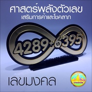 ป้ายเลขมงคล 4289+6395 ศาสตร์พลังตัวเลข 2 พลังบวก เสริมการค้าการเงินและโชคลาภ พร้อมสัญลักษณ์ infinity