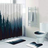 Rustic Scenery Foggy Forest Shower Curtains Set for Bathroom Nature Landscape Mountain Bath Curtains Mats Rugs Carpet Home Decor