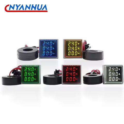 LED Square 3 in 1 Digital Display Voltage Current Frequency Mini Volt Amp Panel Meter AC50-500 100A 