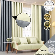 X33-Modern Color, LANGSIR RAYA MIX COLOUR Kain Tebal (Free Eyelet / Free Ring) 85% Blackout Curtain-Cream + Silver Grey