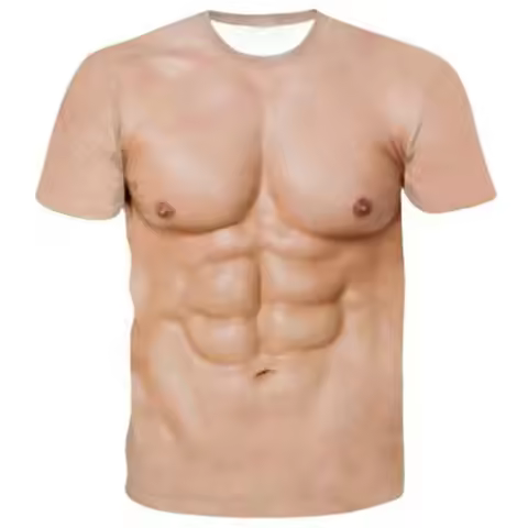 Summer O-neck 3D Printed Harajuku Fashion Street Summer T-shirt Interesting Muscle Simulation 3D Men